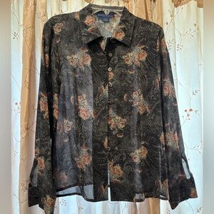 Charter Club Black Floral Blouse